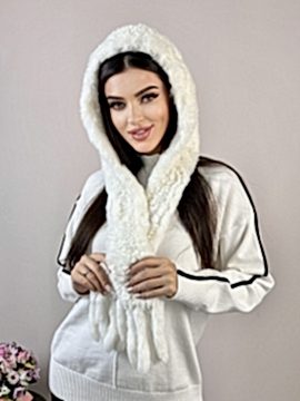 Фото товара Капор женский из меха кролика 001(вязка), Белый