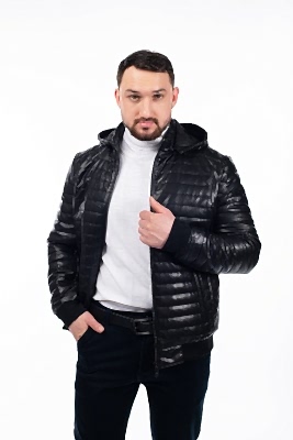Фото товара Куртка кожзам 716К лето капюшон, черный Фото товара Куртка кожзам 716К лето капюшон, черный