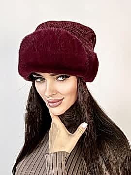 Фото товара Головной убор трикотаж/ мех норка, бордовый