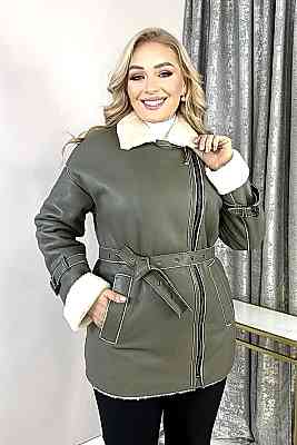 Фото товара Дубленка 1013.MSK-297 silk (мех кремовый), хаки