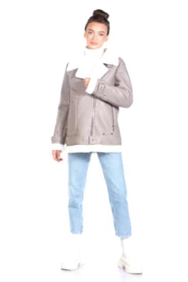 Фото товара Куртка иск. кожа, иск. мех С-6601, бежевый/белый