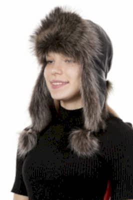 Фото товара Ушанка UWKKME001.005 енот кожа, Серо-черный/Синий